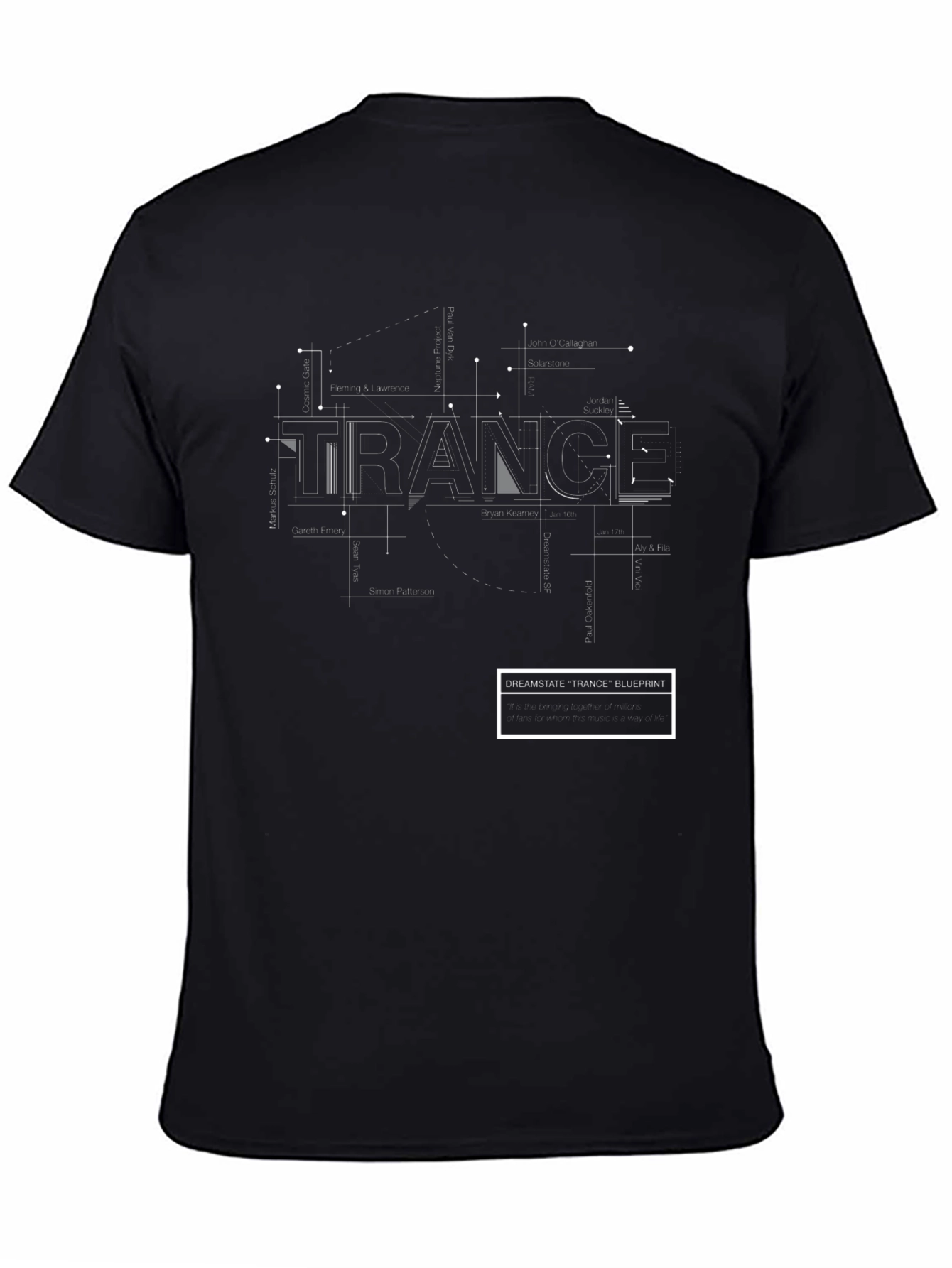 Blueprint Trance Music Graphic Tee - Stylish Black T-Shirt