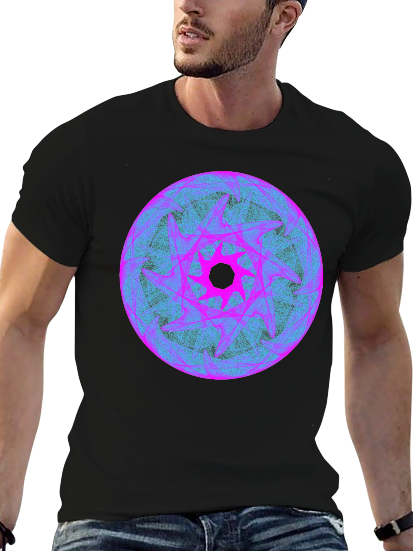 Abstract Graphic Print Black Crew Neck T-Shirt