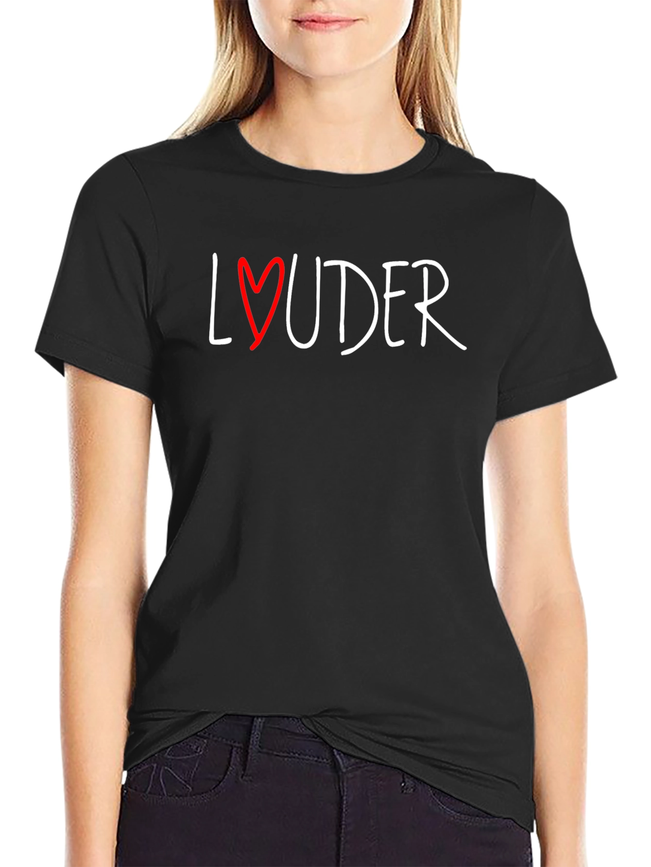 Louder Heart Graphic Black T-Shirt