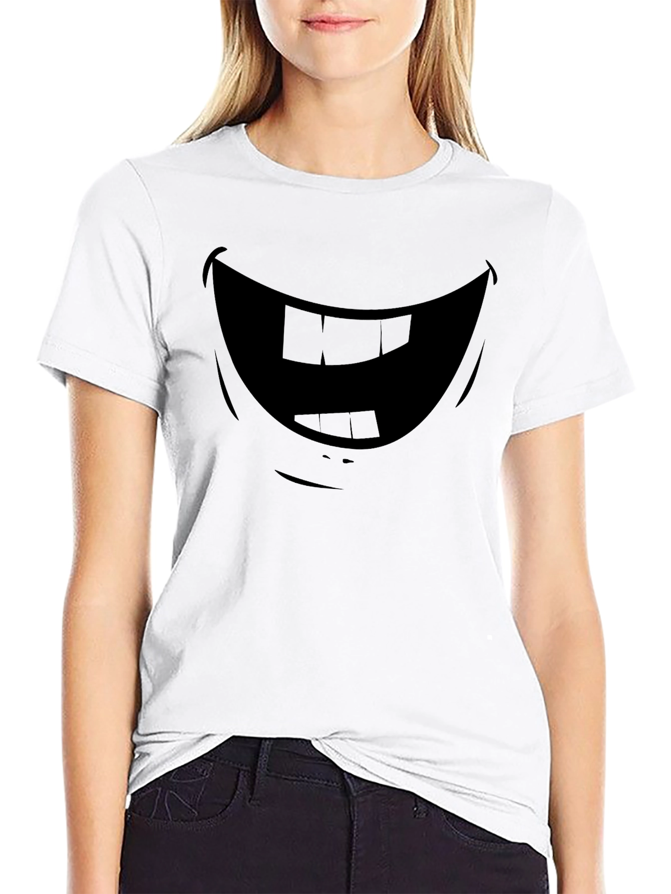 Funny Cartoon Smile Graphic Black T-Shirt