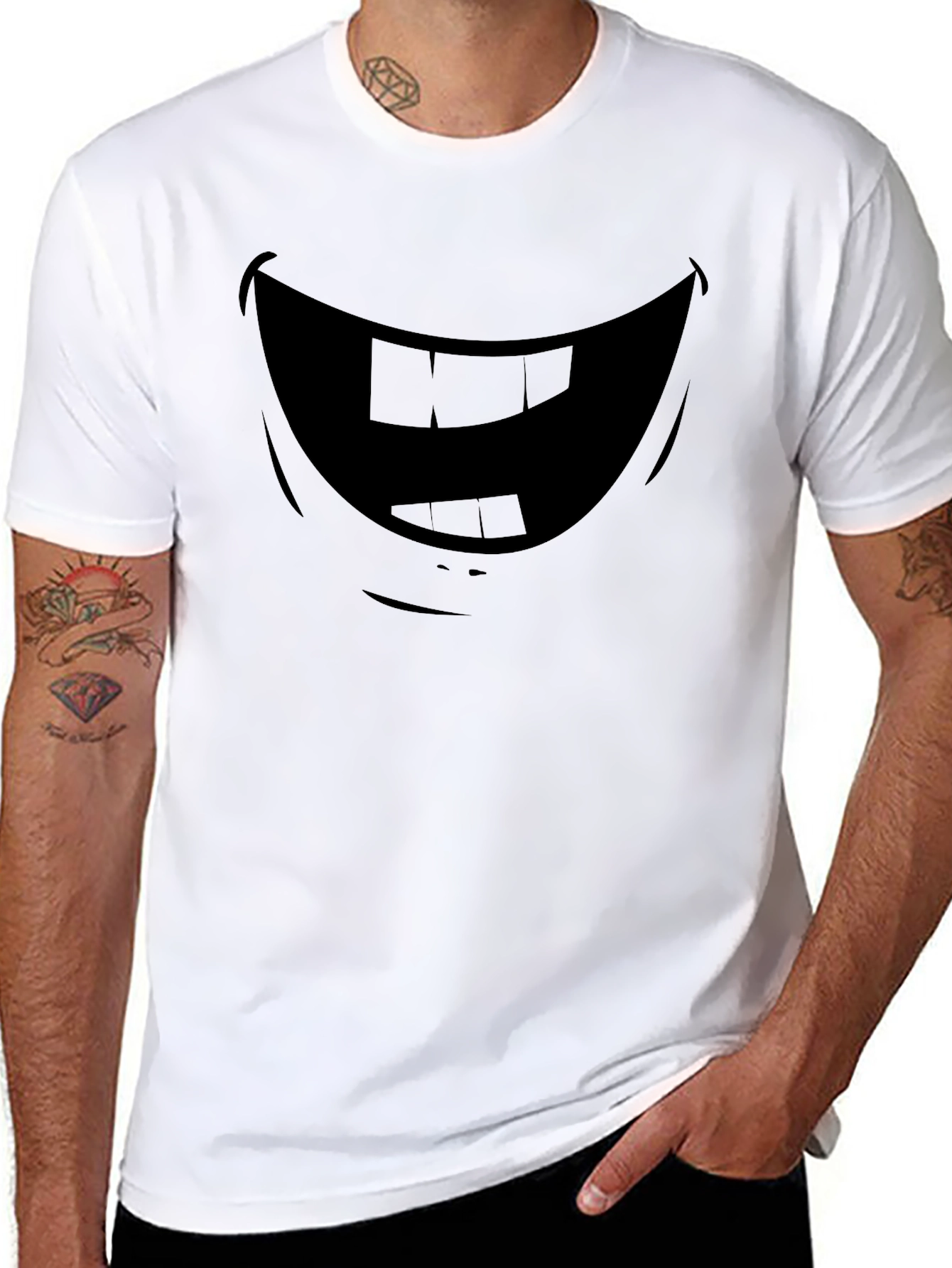 Funny Cartoon Smile Graphic Black T-Shirt