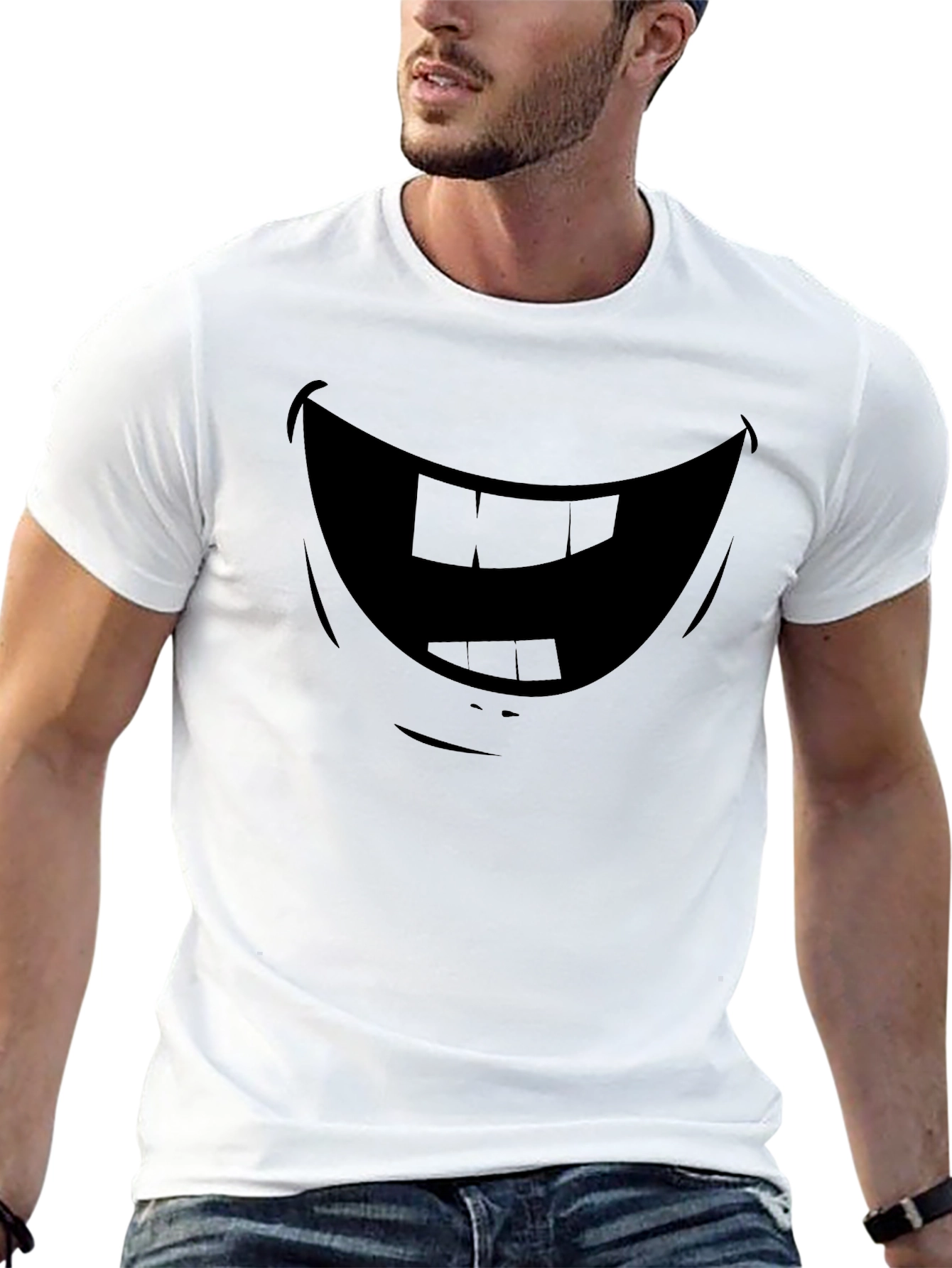Funny Cartoon Smile Graphic Black T-Shirt