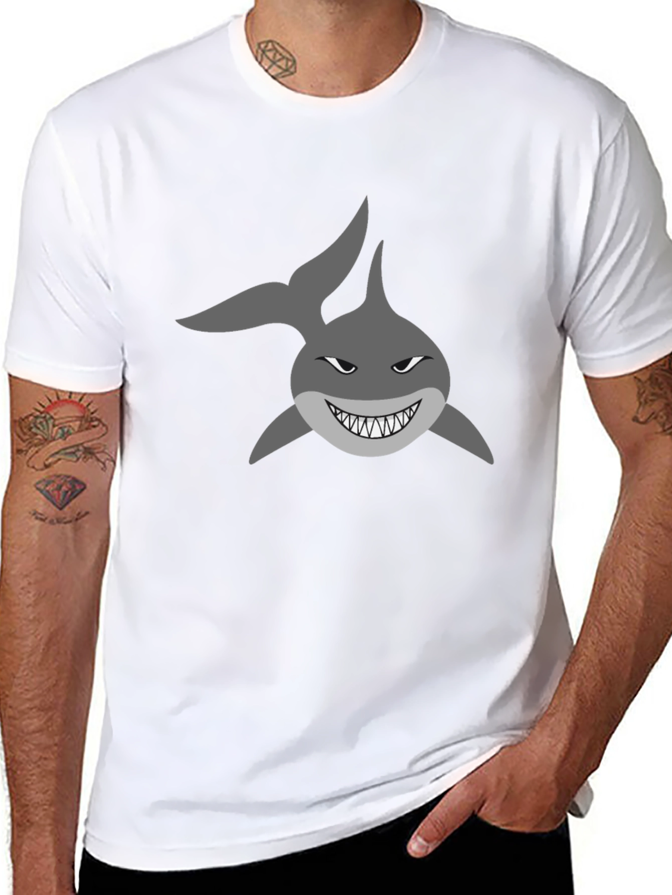 Mens Black T-Shirt with Shark Graphic