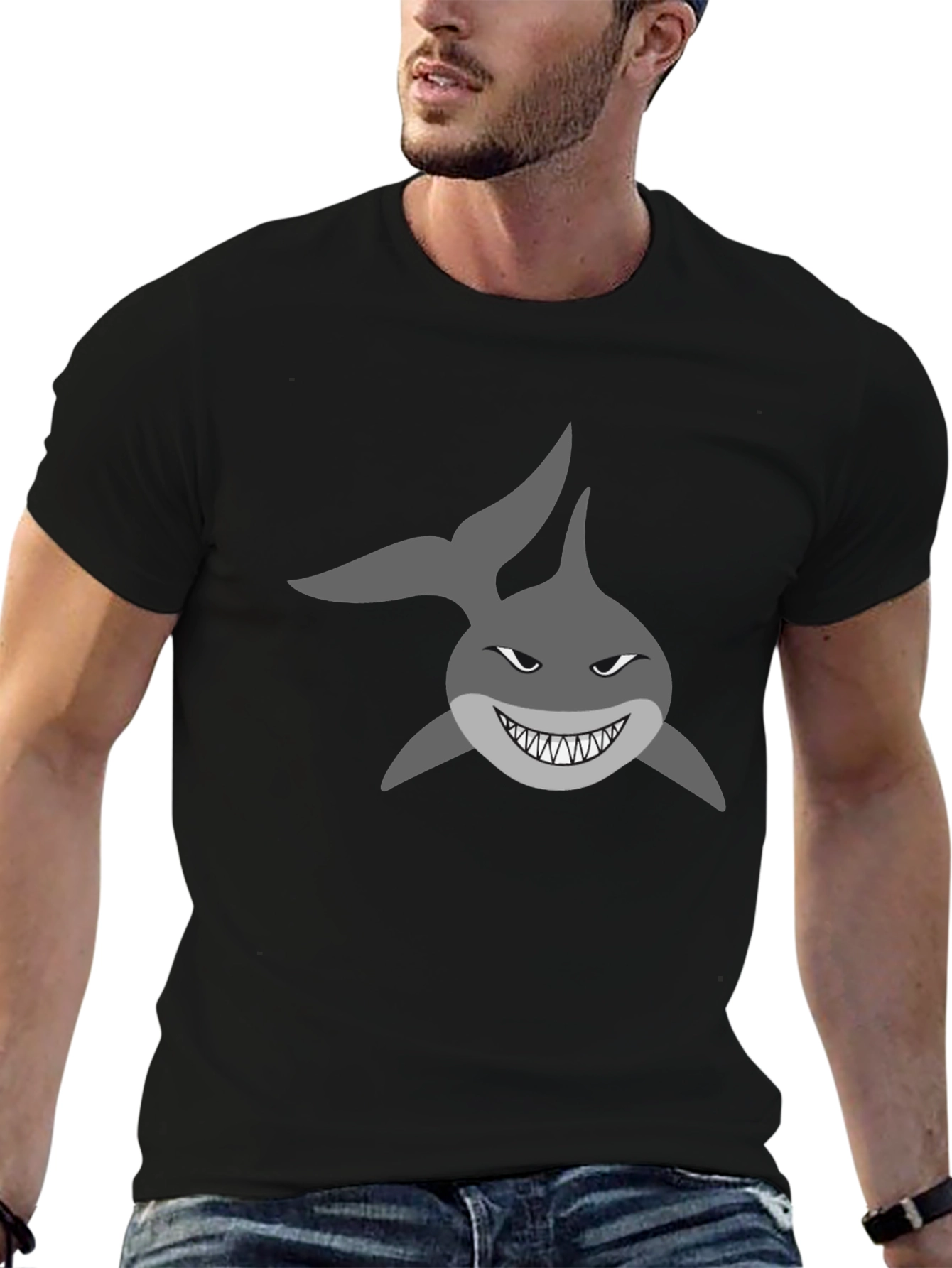 Mens Black T-Shirt with Shark Graphic