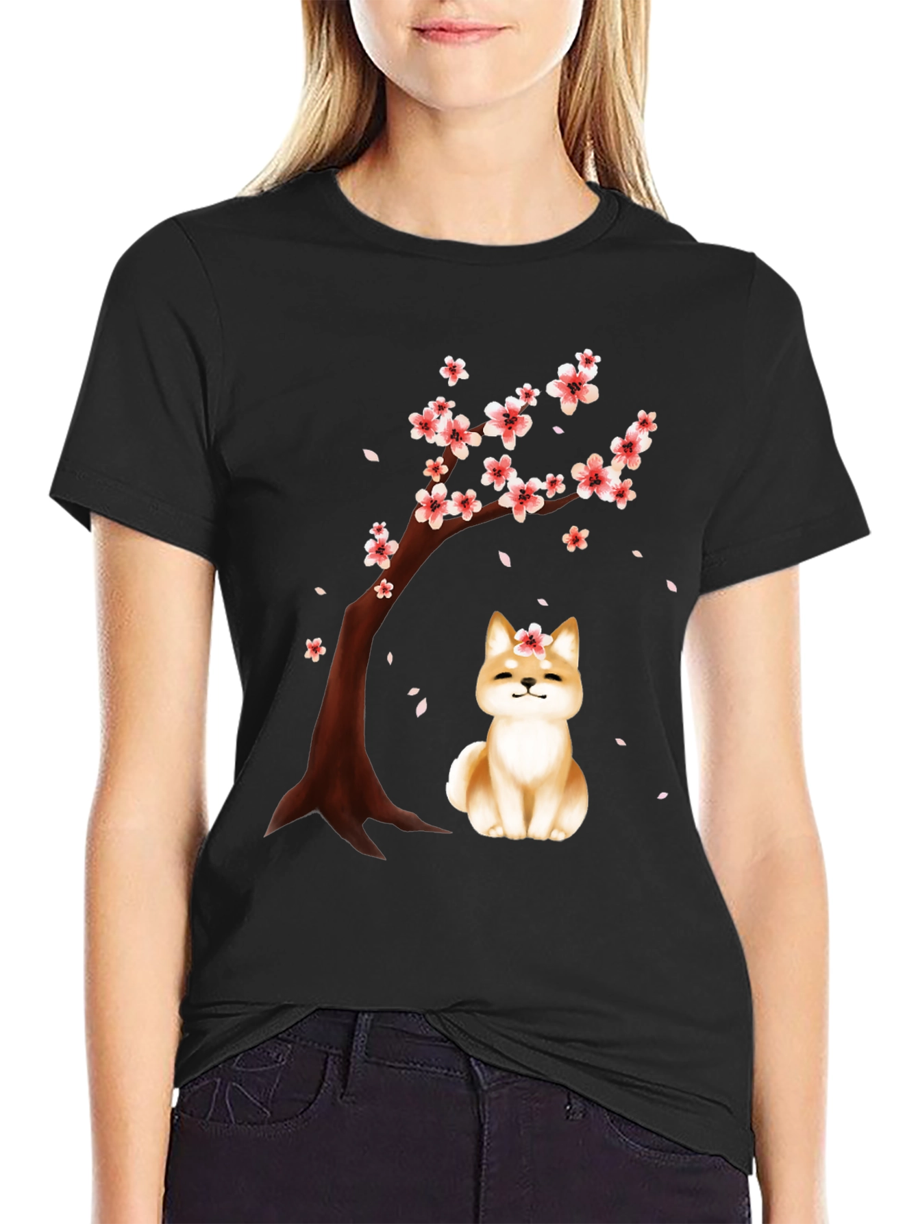 Sakura Shiba Inu Black T-Shirt