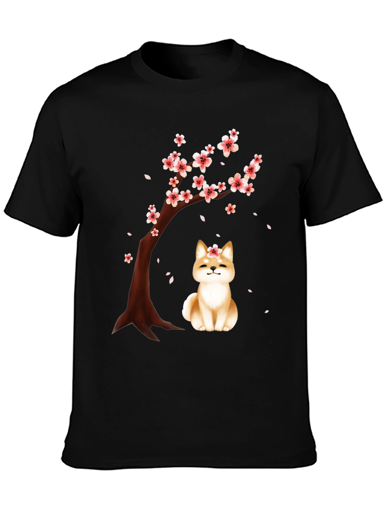 Sakura Shiba Inu Black T-Shirt