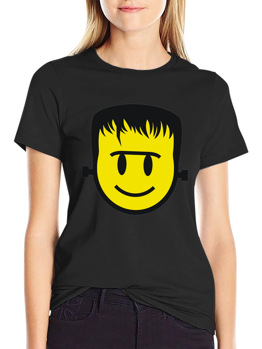 Smiley Face Graphic T-Shirt - Black Casual