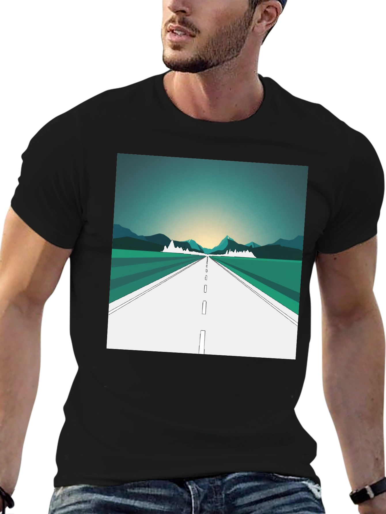 Road Trip Graphic Tee - Black Cotton T-Shirt