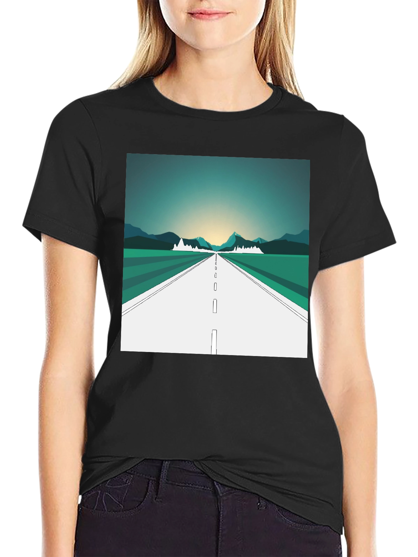 Road Trip Graphic Tee - Black Cotton T-Shirt