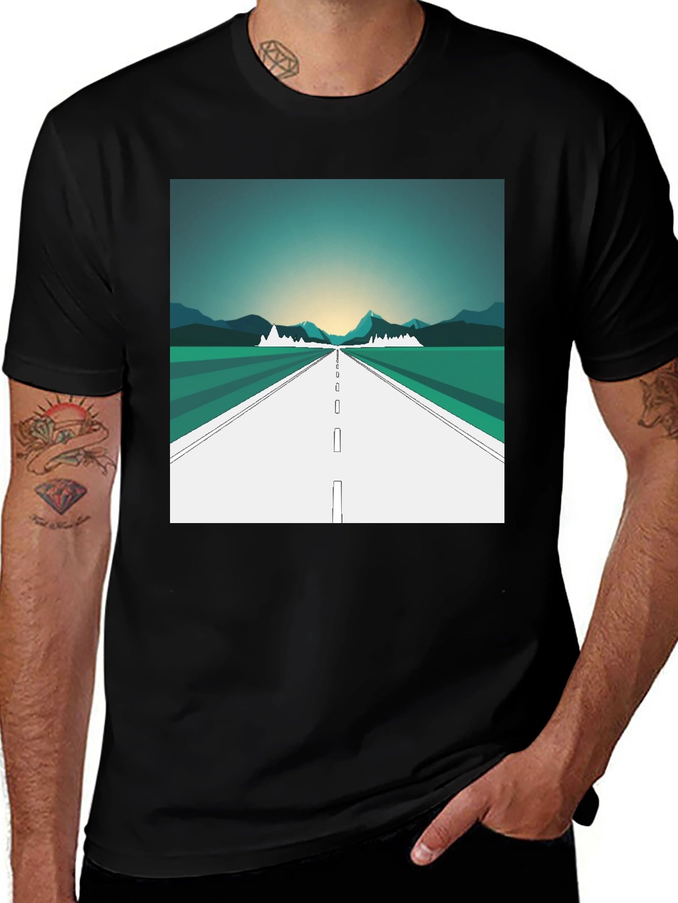 Road Trip Graphic Tee - Black Cotton T-Shirt