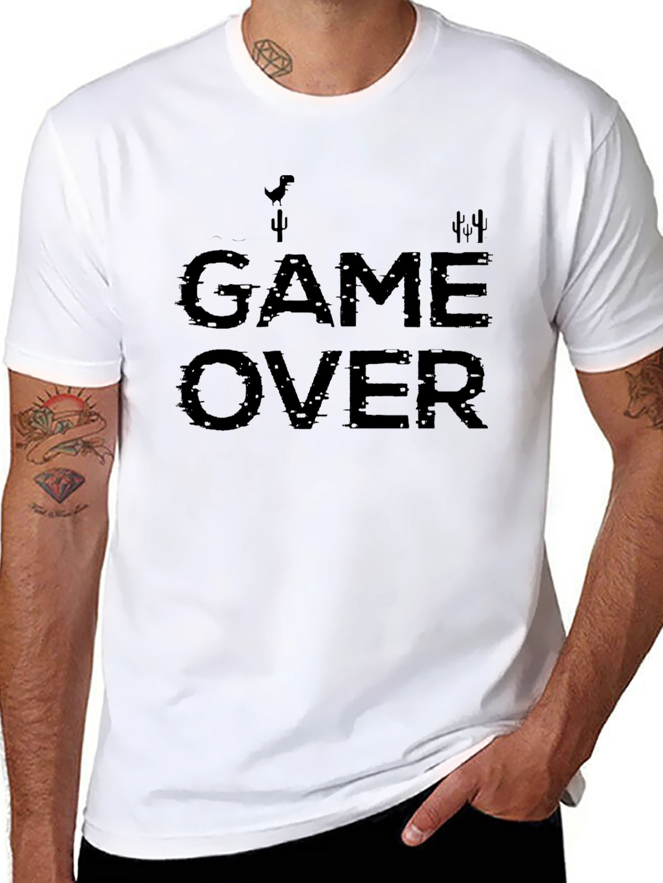 Game Over Black Cotton Graphic T-Shirt