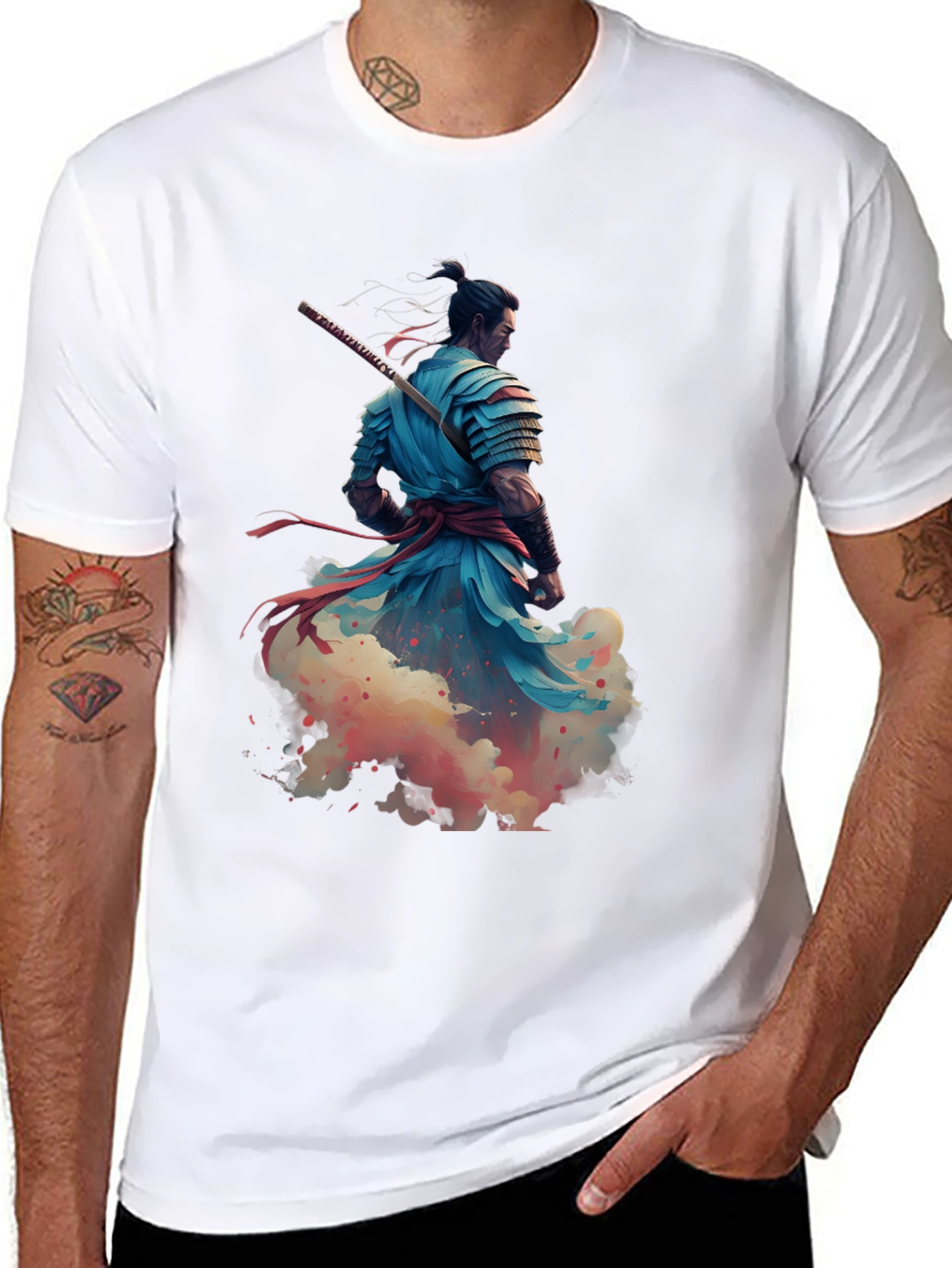 Samurai Warrior Graphic Print Tee - Black