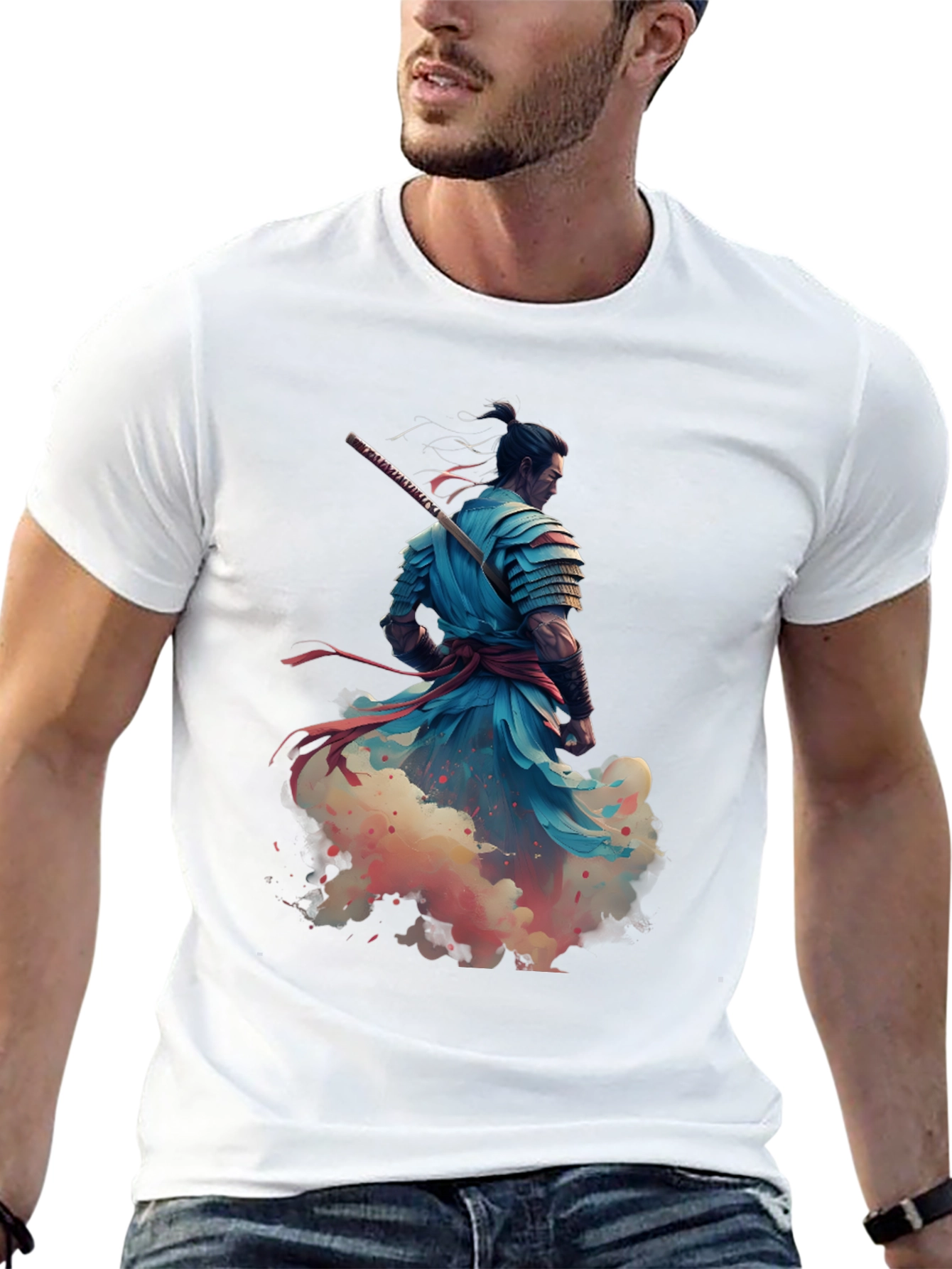 Samurai Warrior Graphic Print Tee - Black