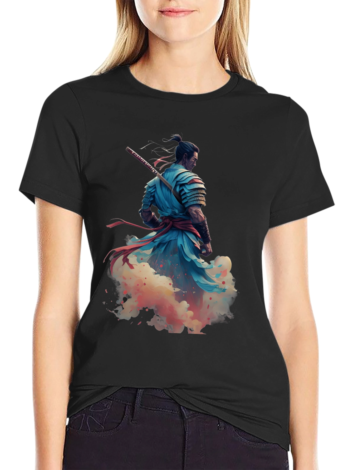 Samurai Warrior Graphic Print Tee - Black