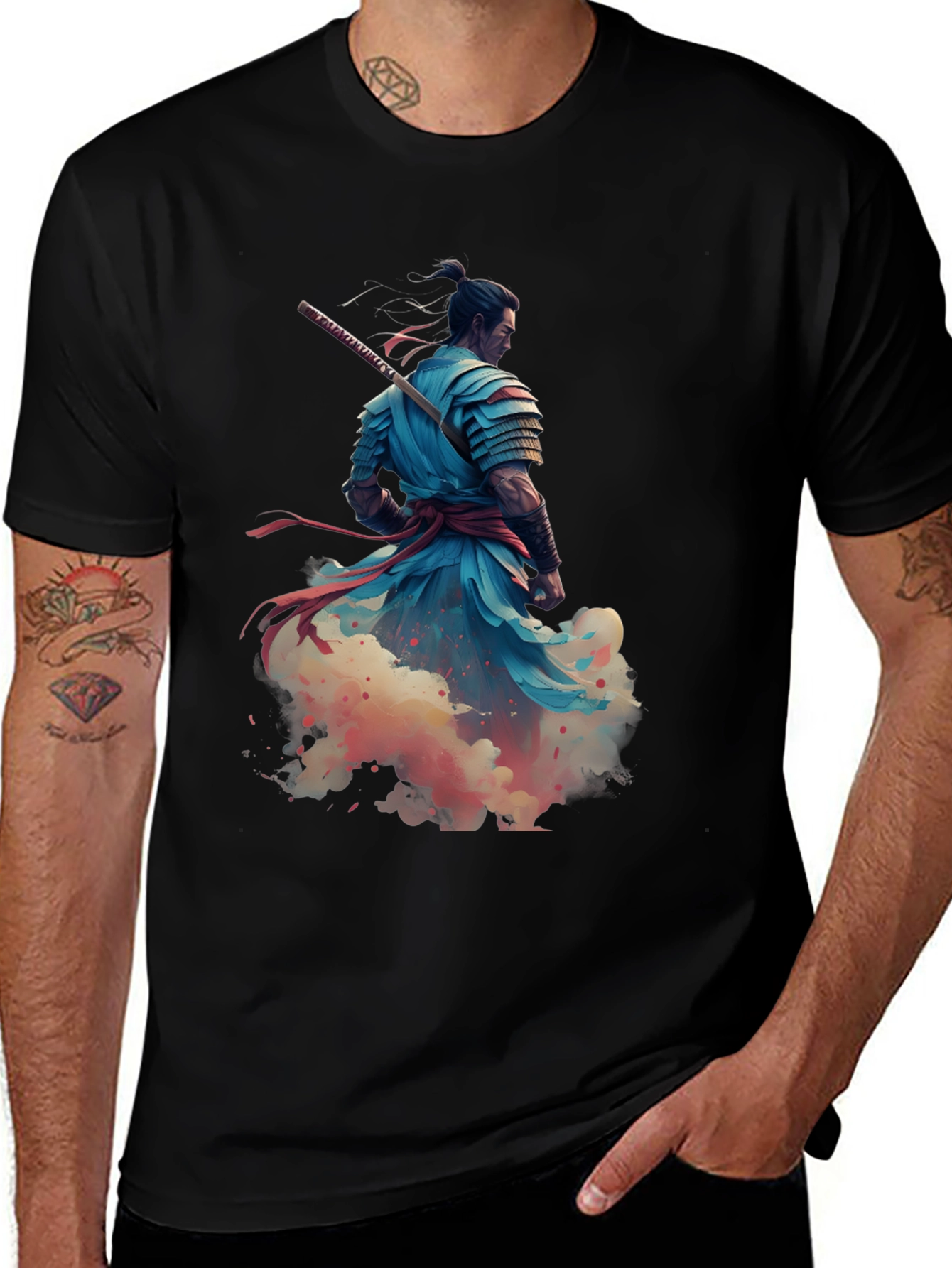Samurai Warrior Graphic Print Tee - Black