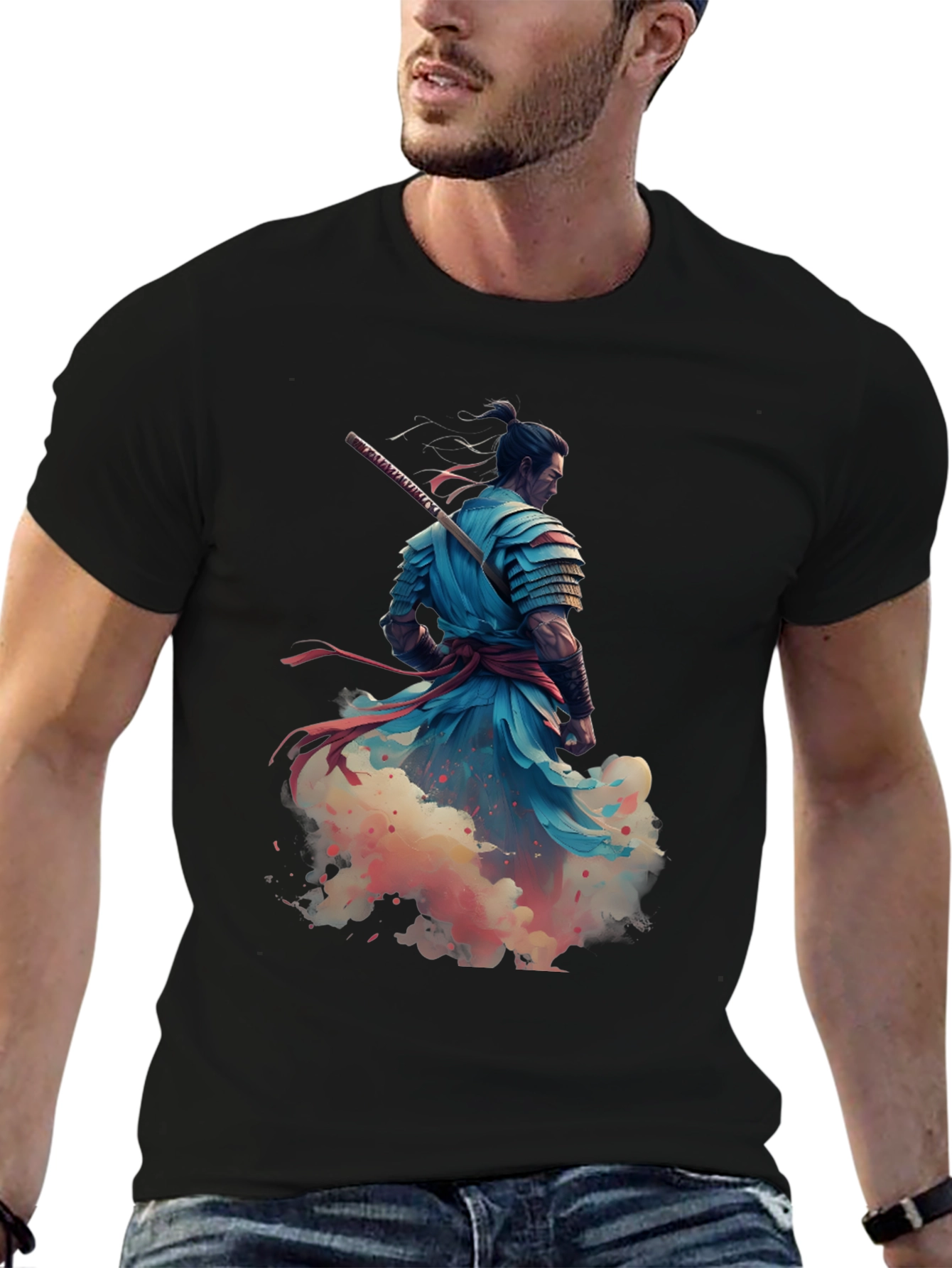 Samurai Warrior Graphic Print Tee - Black