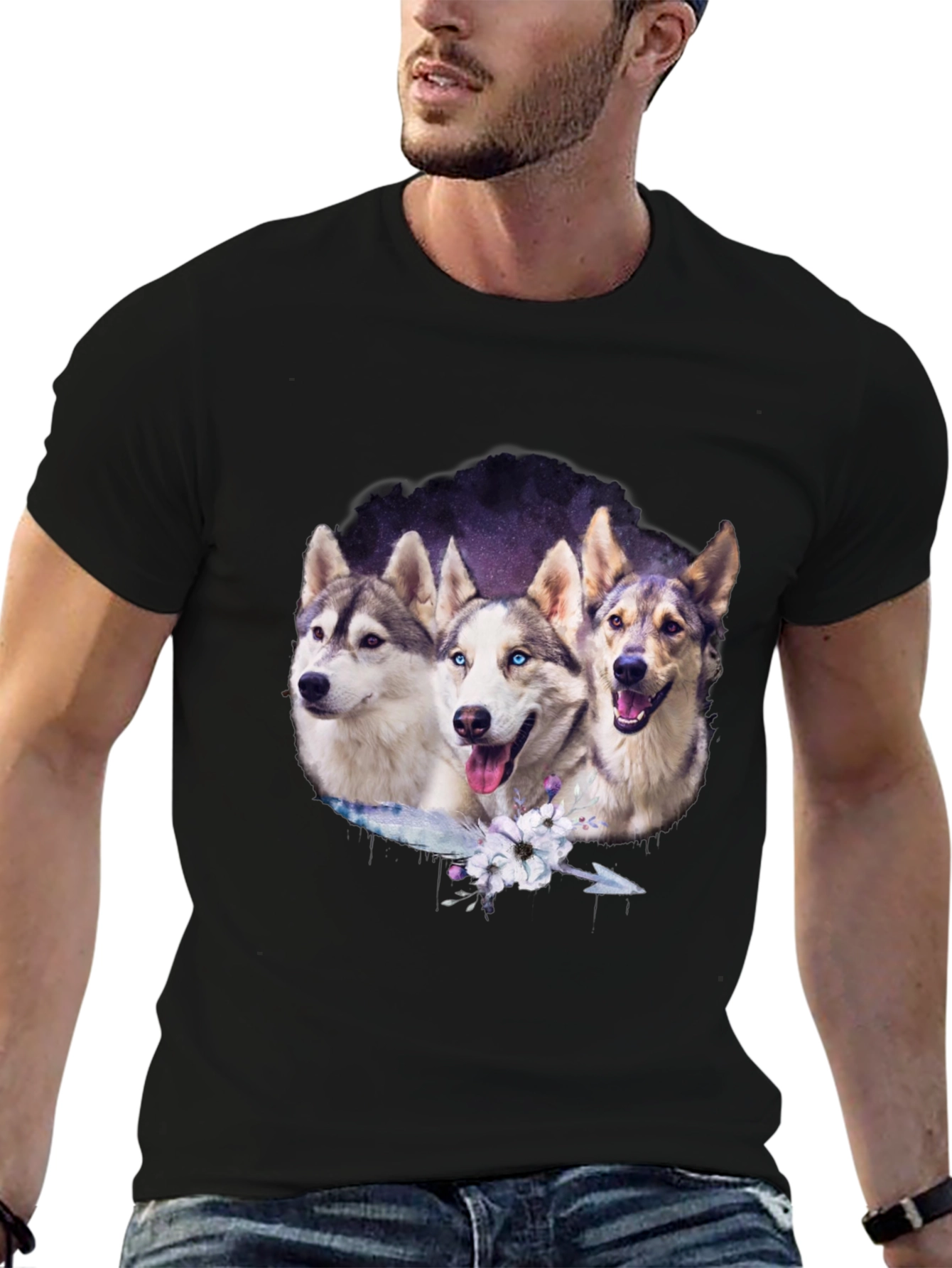 Husky Trio Graphic T-Shirt - Black