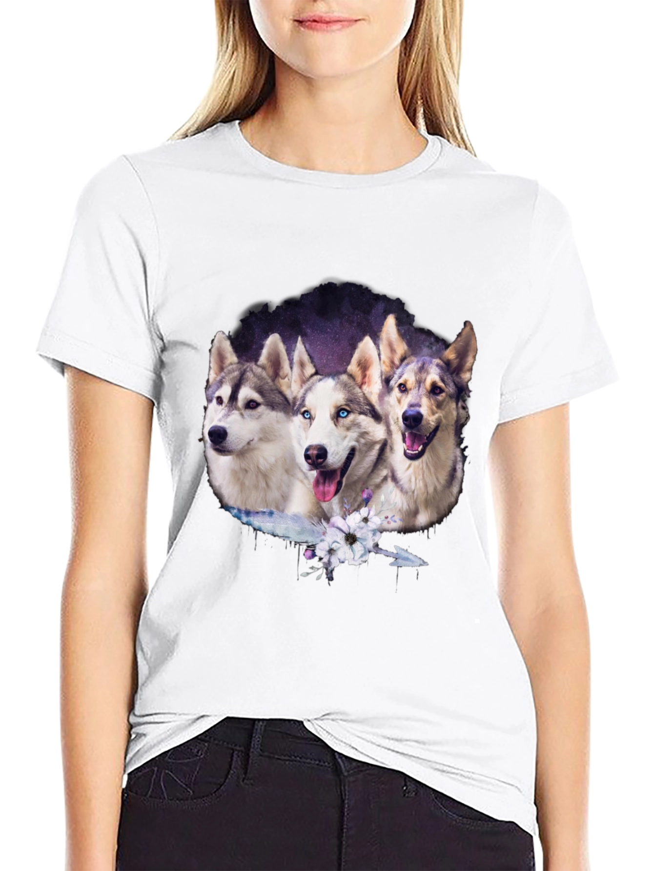 Husky Trio Graphic T-Shirt - Black