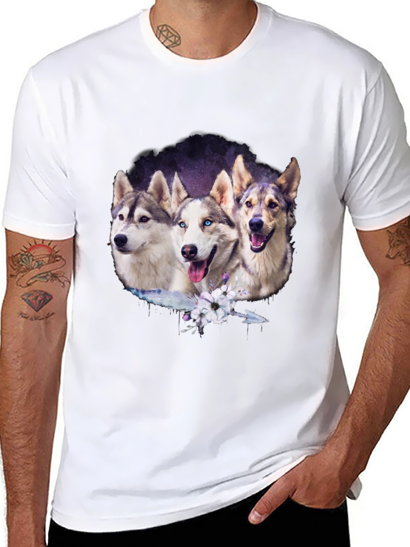 Husky Trio Graphic T-Shirt - Black