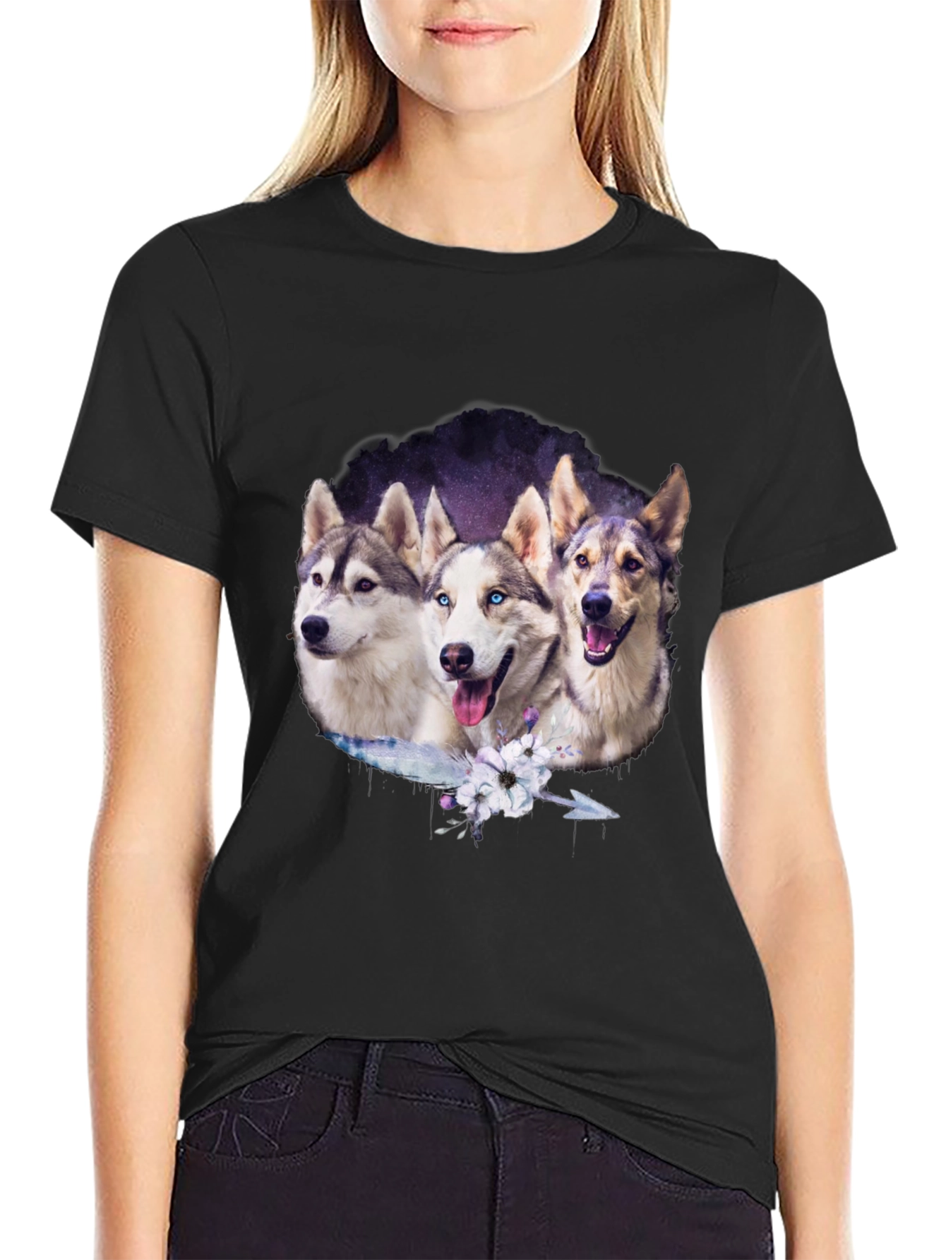 Husky Trio Graphic T-Shirt - Black