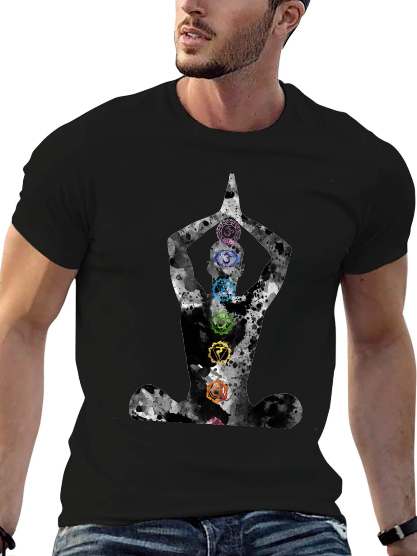 Chakra Meditation Black Graphic Tee - Spiritual Comfort