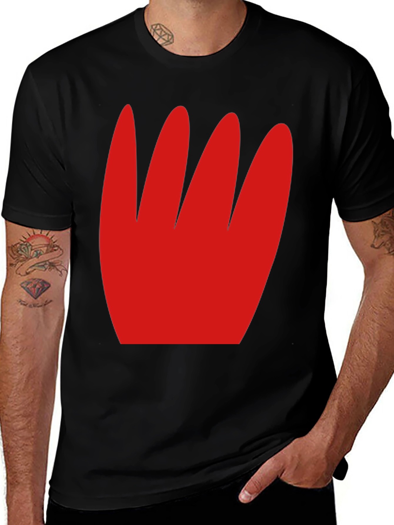 Bold Graphic Tee - Red Abstract Design Black Shirt
