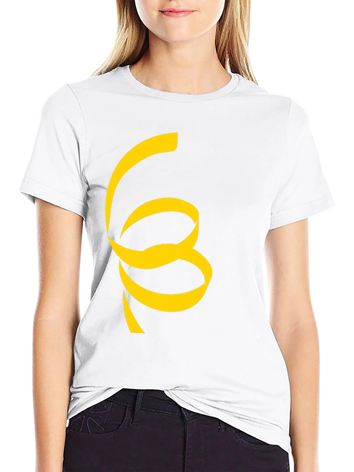 Black T-Shirt with Unique Yellow Ribbon Design