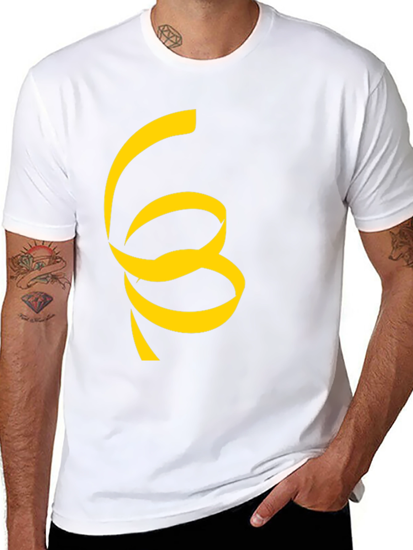 Black T-Shirt with Unique Yellow Ribbon Design