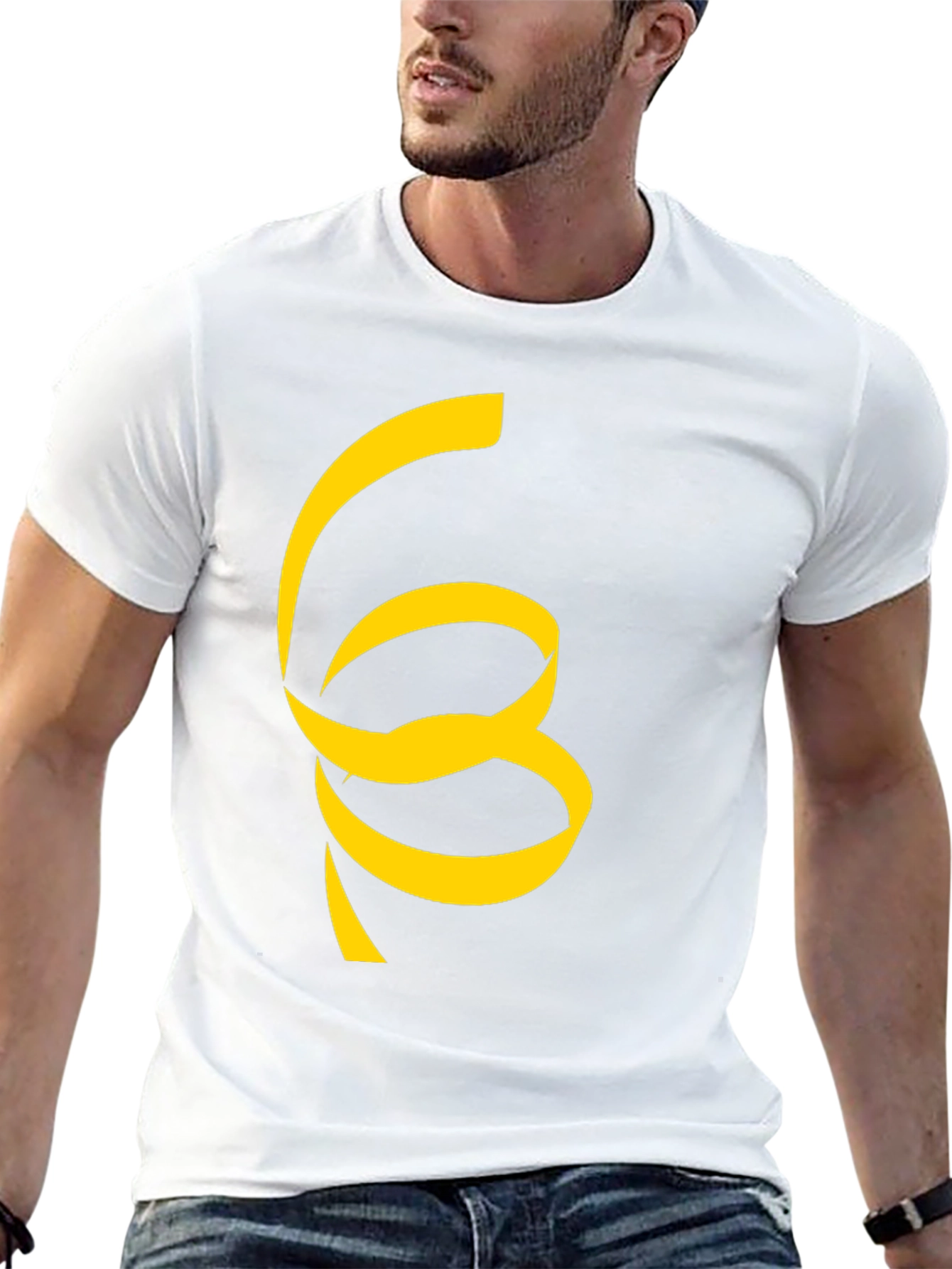 Black T-Shirt with Unique Yellow Ribbon Design
