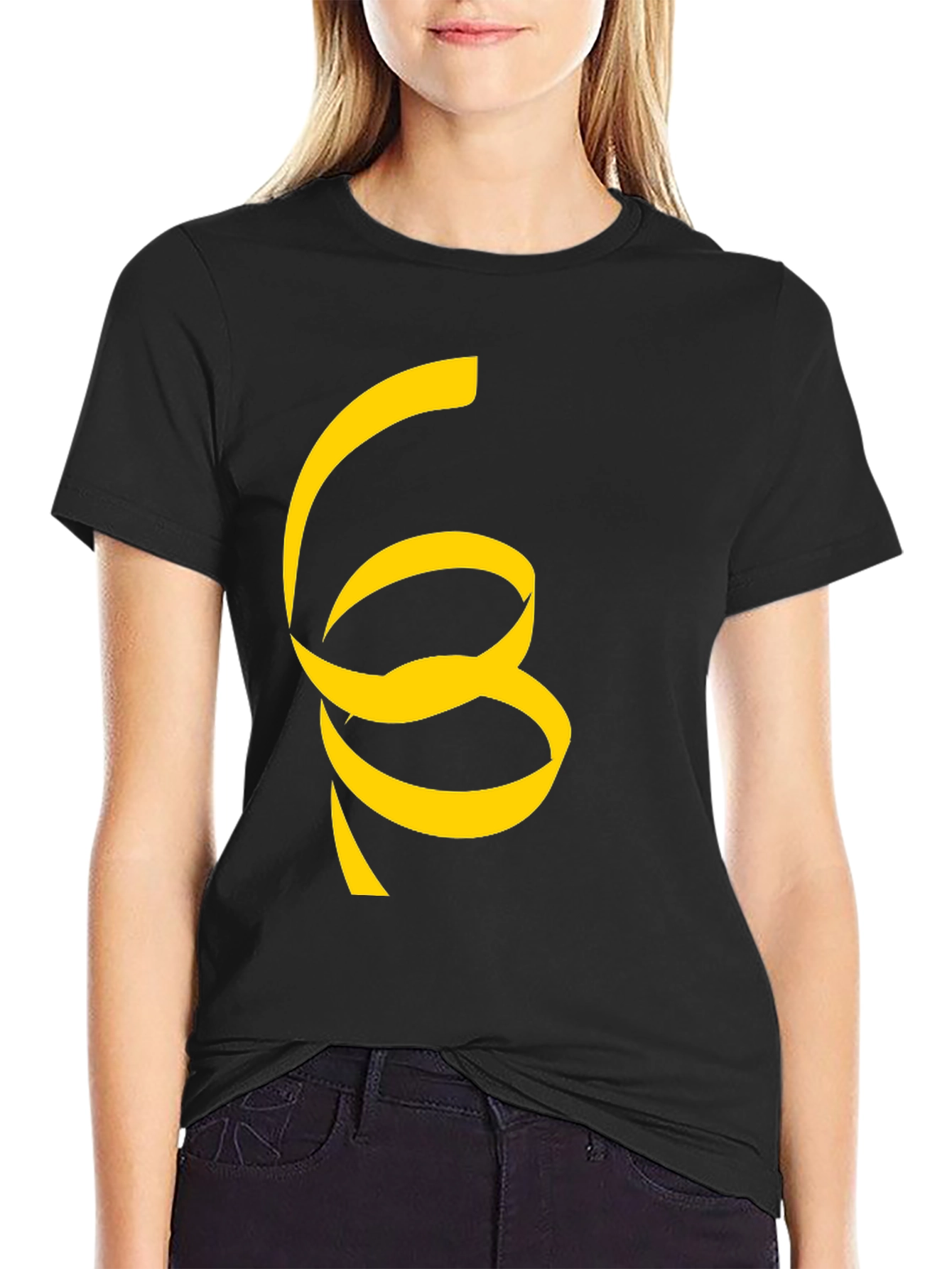Black T-Shirt with Unique Yellow Ribbon Design