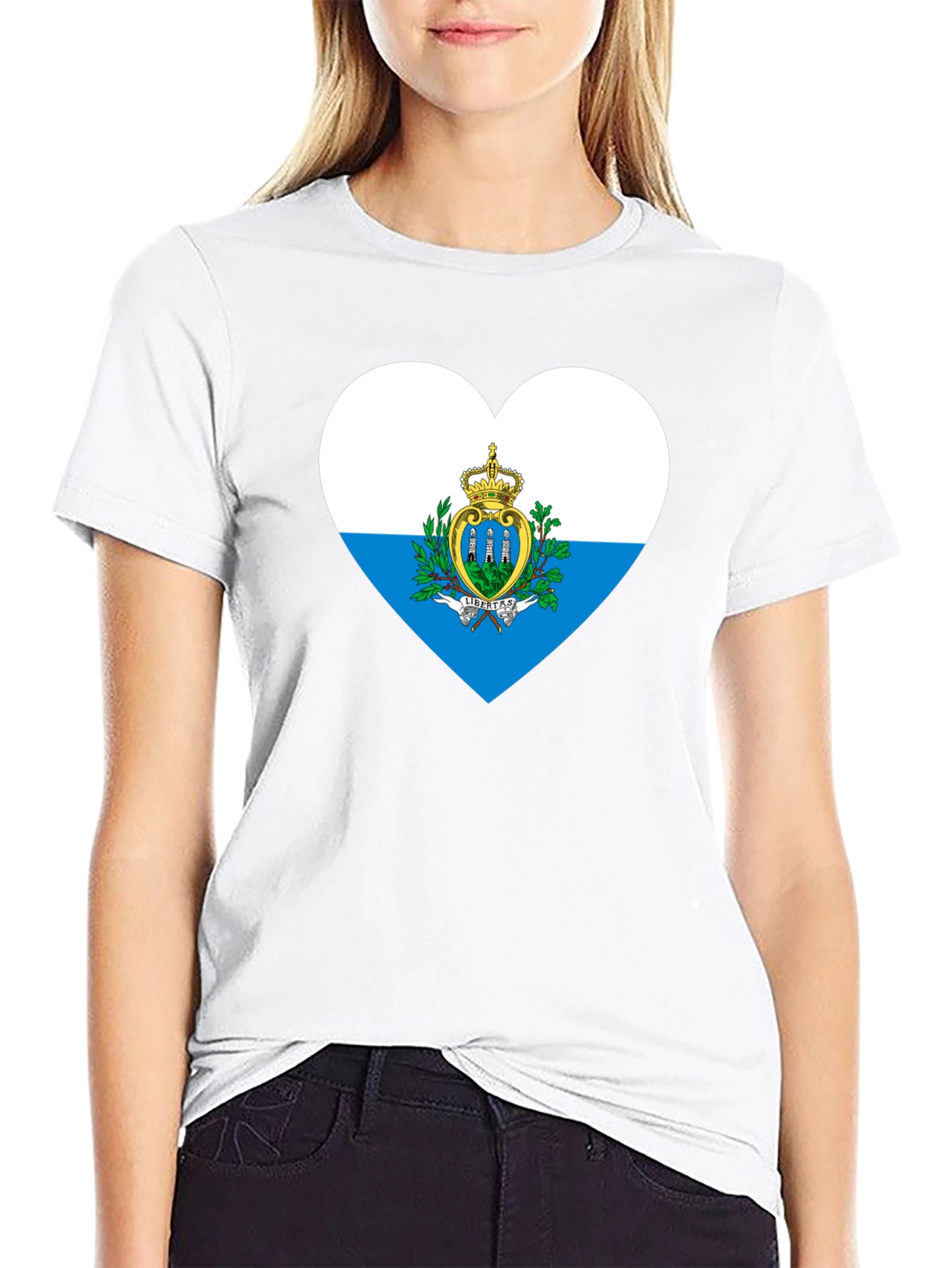 San Marino Flag Heart Black T-Shirt