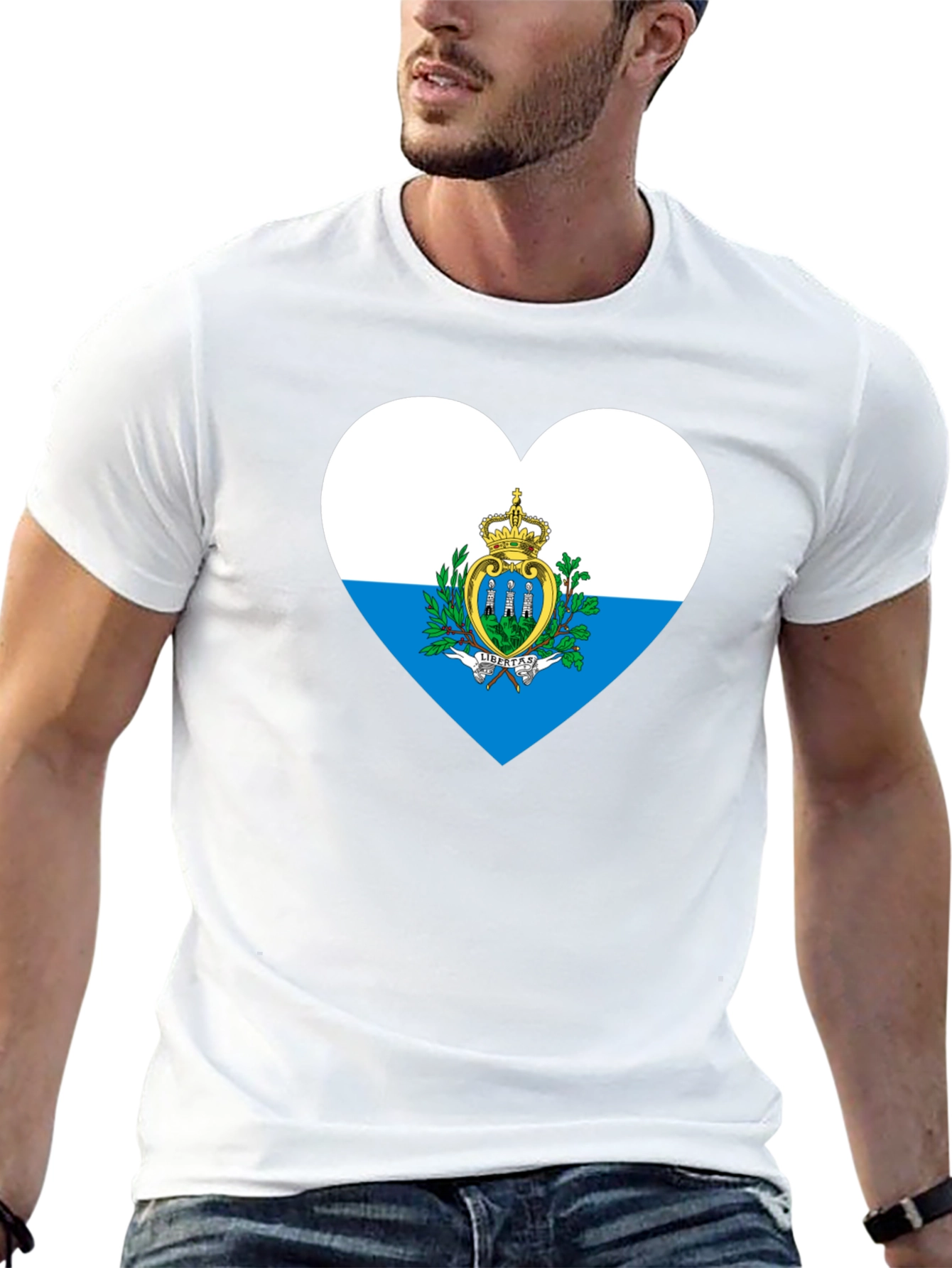 San Marino Flag Heart Black T-Shirt