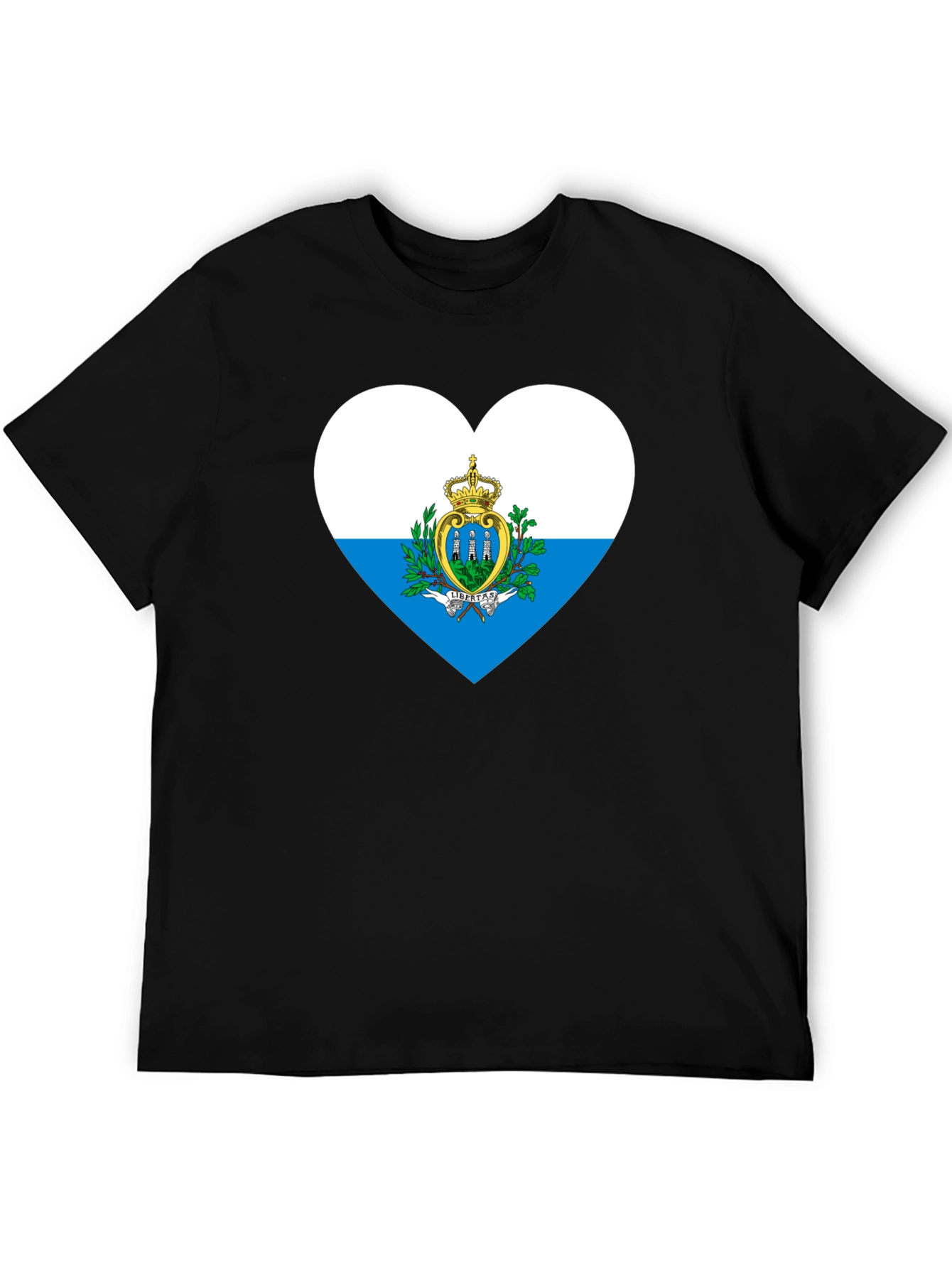 San Marino Flag Heart Black T-Shirt