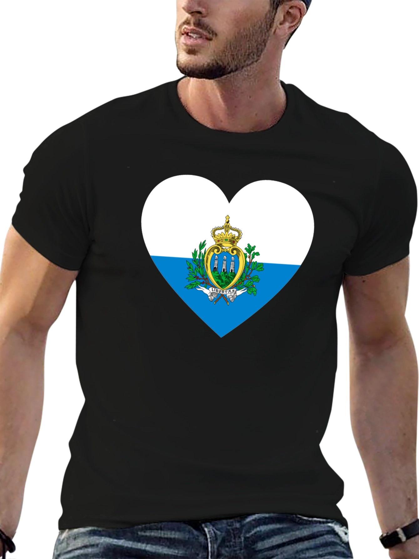 San Marino Flag Heart Black T-Shirt