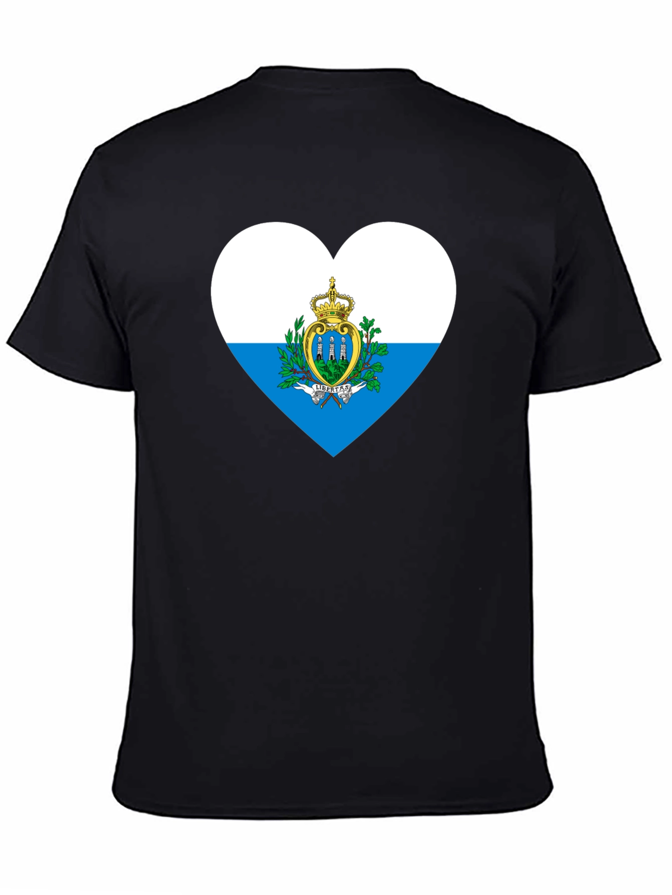 San Marino Flag Heart Black T-Shirt