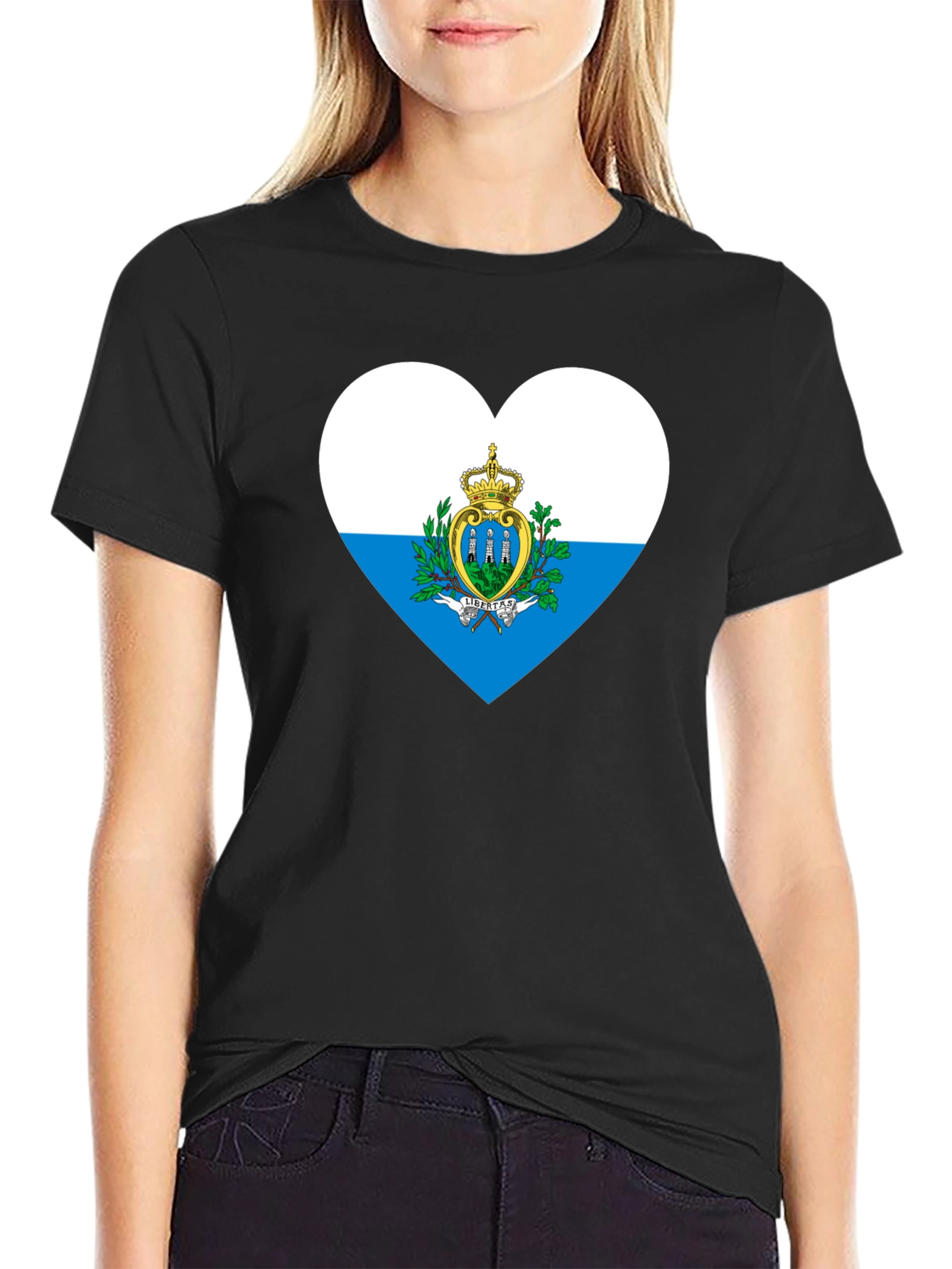 San Marino Flag Heart Black T-Shirt