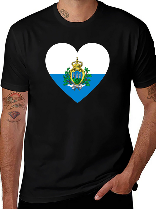San Marino Flag Heart Black T-Shirt