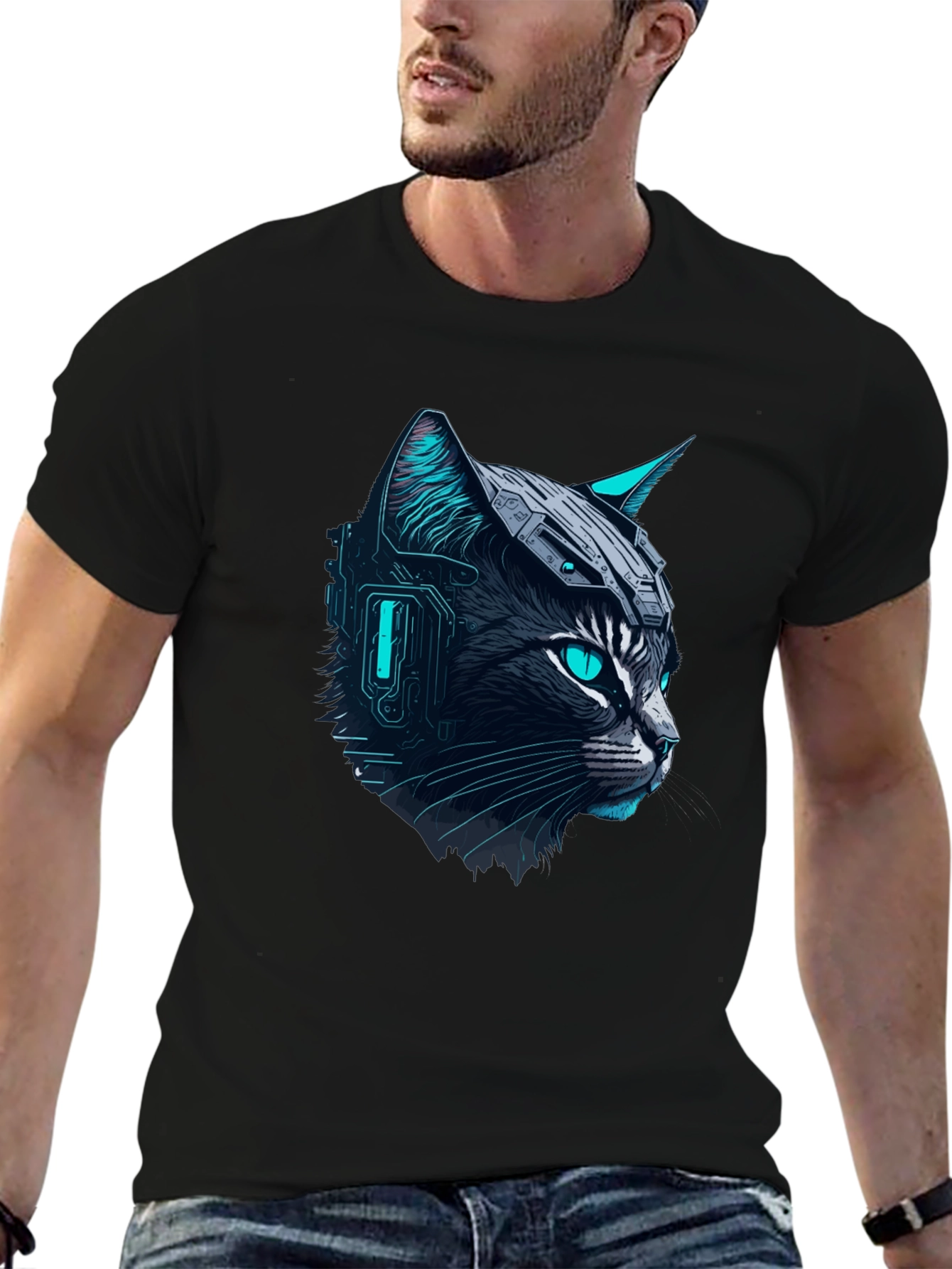 Cyber Cat Tee - Futuristic Graphic T-Shirt