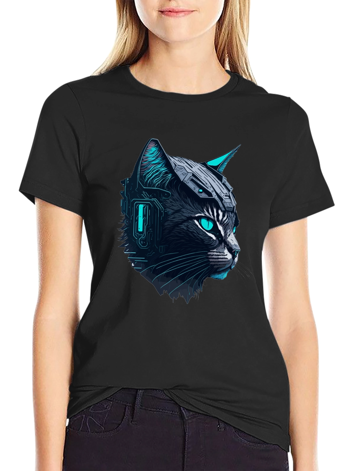 Cyber Cat Tee - Futuristic Graphic T-Shirt