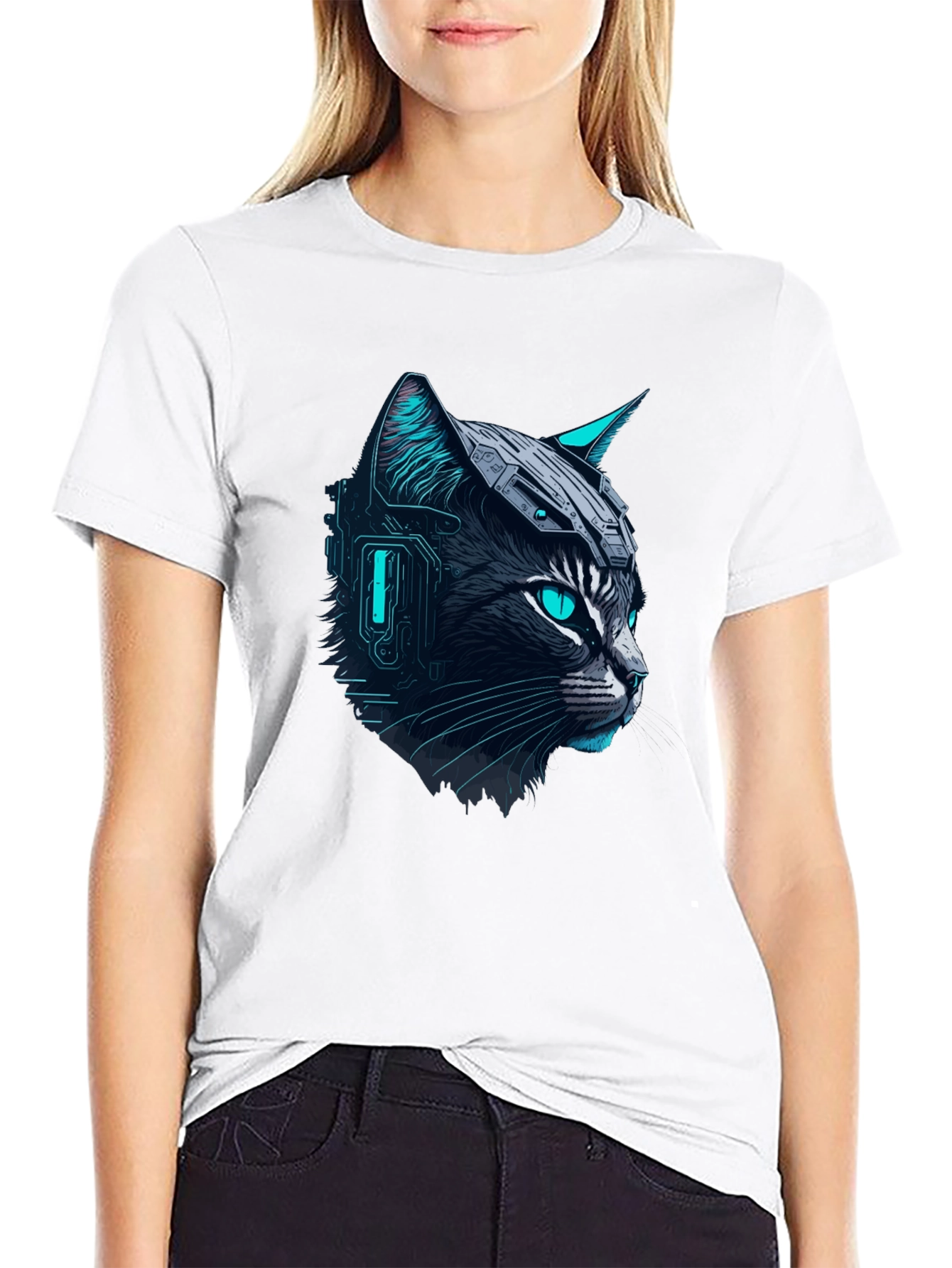 Cyber Cat Tee - Futuristic Graphic T-Shirt