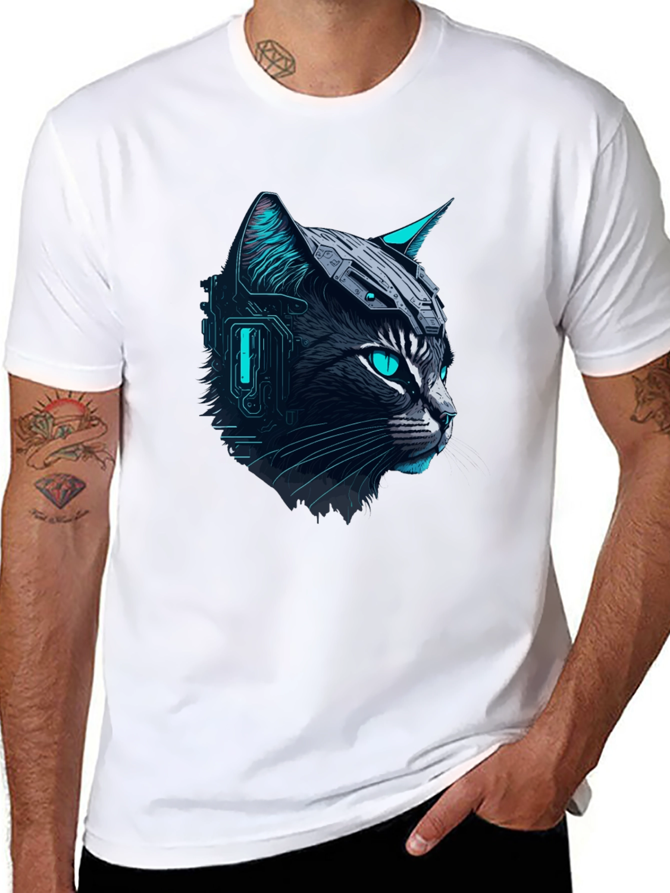 Cyber Cat Tee - Futuristic Graphic T-Shirt