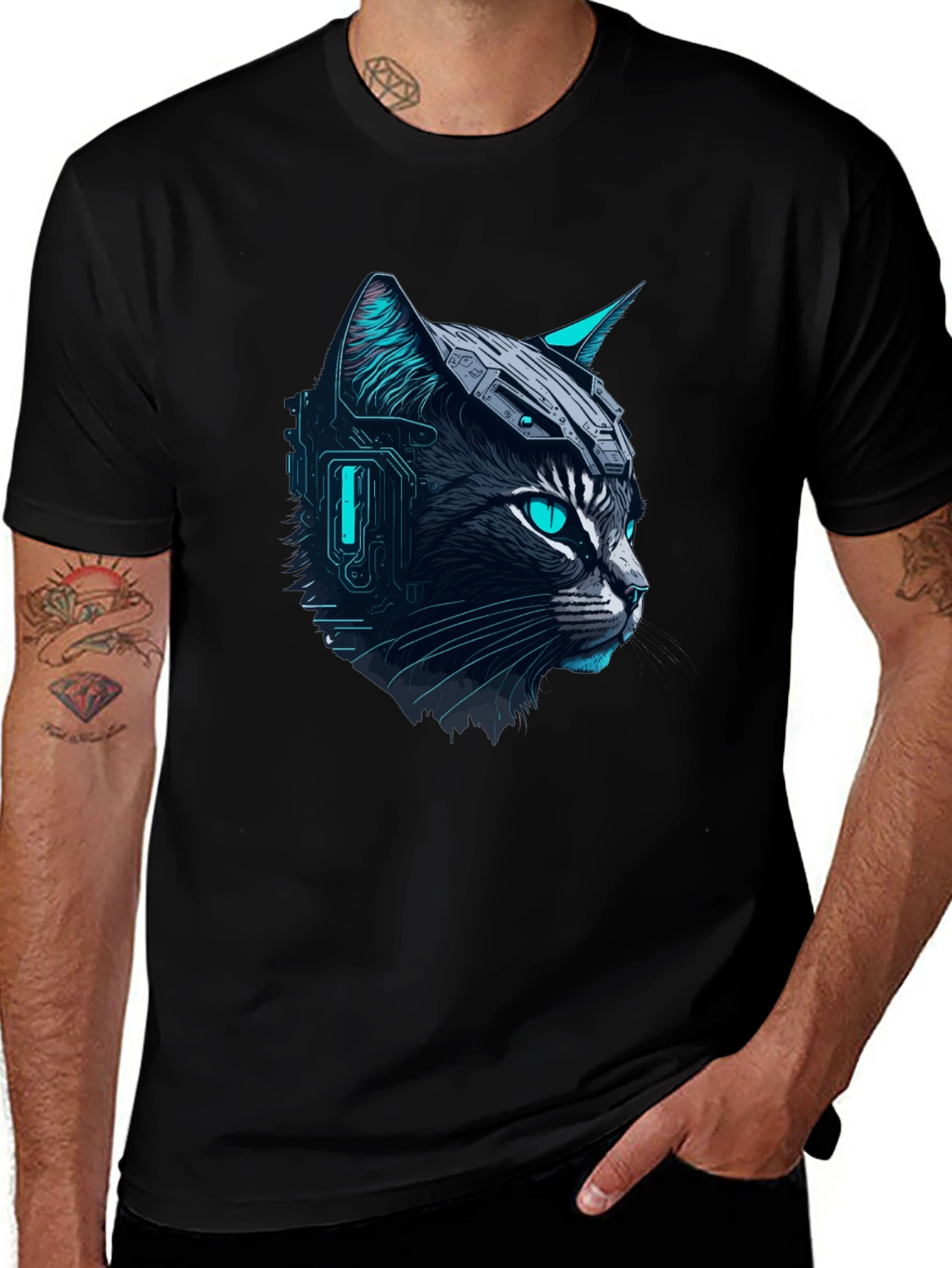 Cyber Cat Tee - Futuristic Graphic T-Shirt