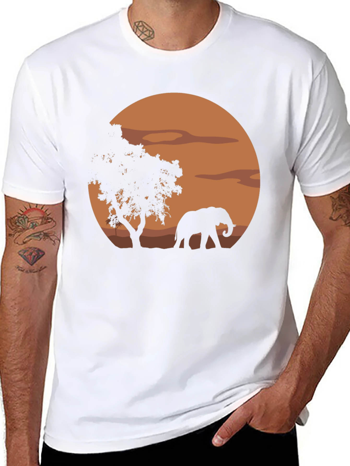 African Sunset Elephant Graphic T-Shirt
