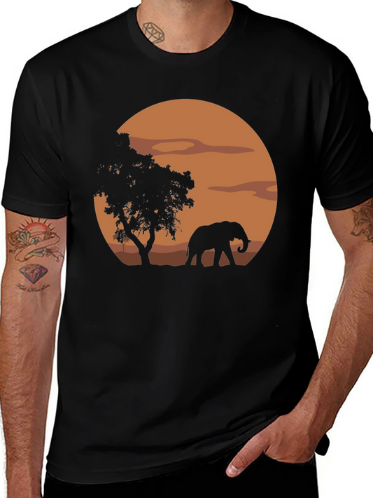 African Sunset Elephant Graphic T-Shirt