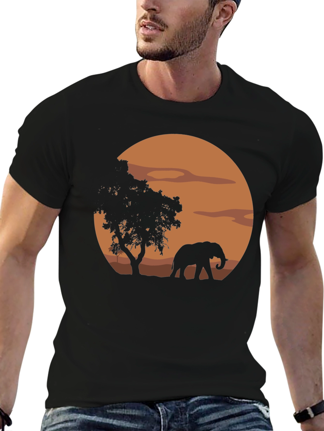 African Sunset Elephant Graphic T-Shirt