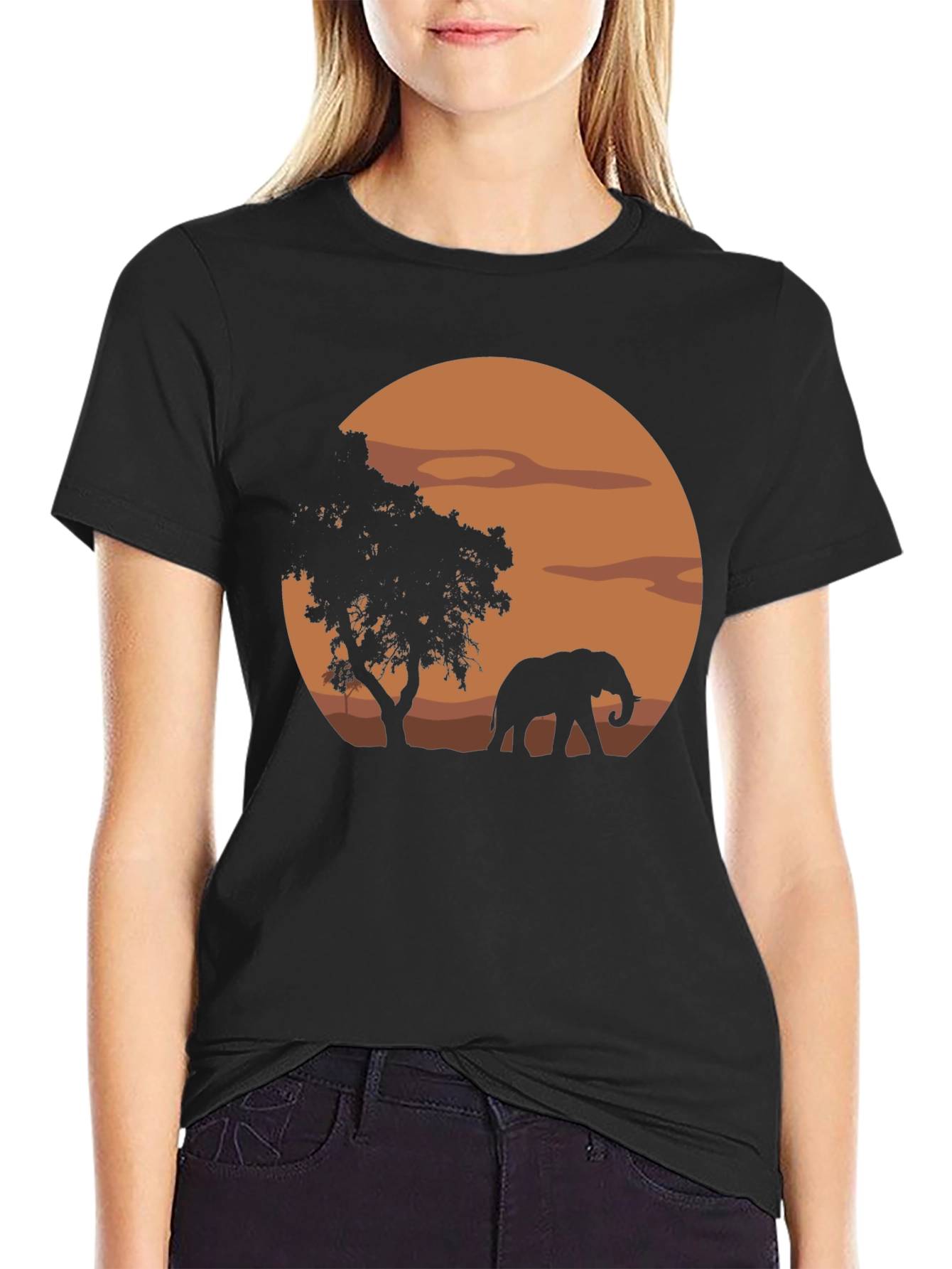 African Sunset Elephant Graphic T-Shirt