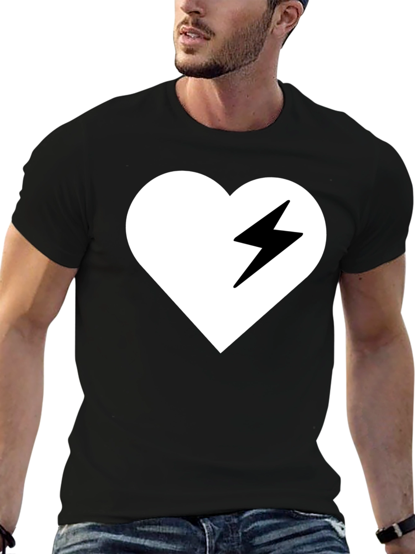 Heart Lightning Bolt Graphic Tee - Stylish Black T-Shirt