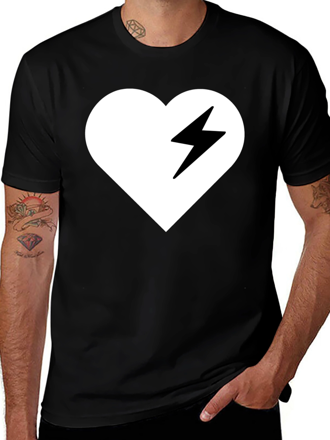 Heart Lightning Bolt Graphic Tee - Stylish Black T-Shirt