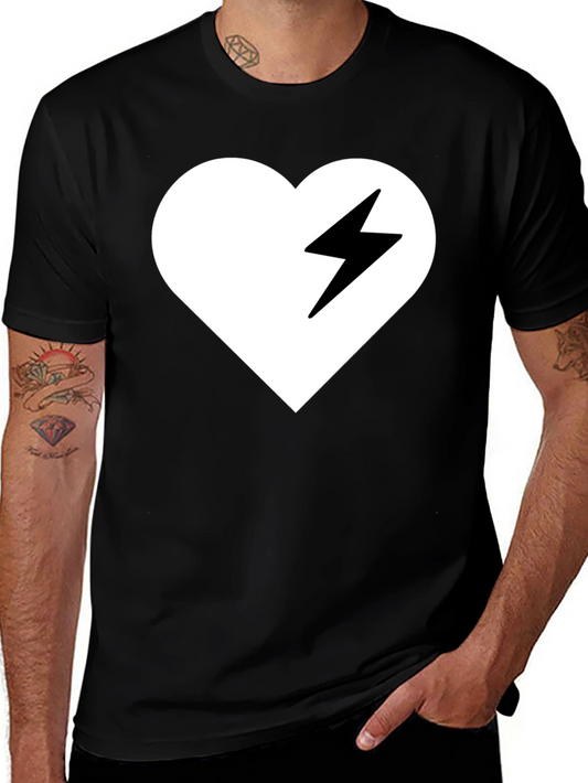 Heart Lightning Bolt Graphic Tee - Stylish Black T-Shirt