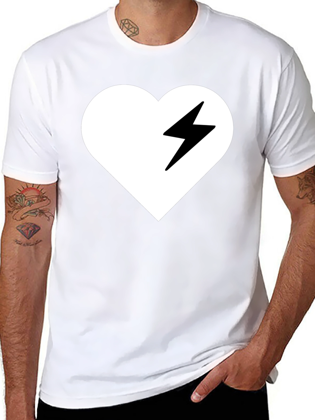 Heart Lightning Bolt Graphic Tee - Stylish Black T-Shirt